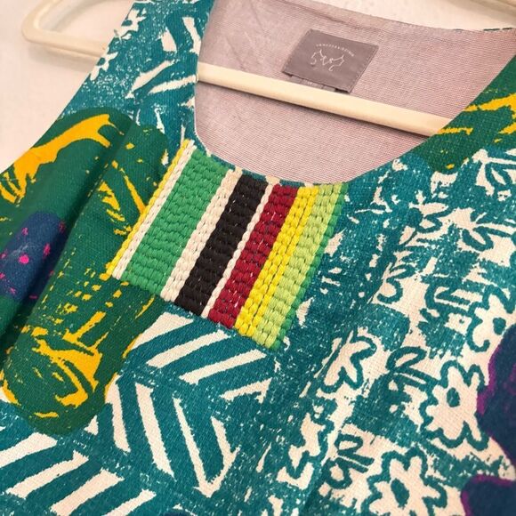 Anthropologie Vanessa Virginia Embroidered Tropical Print Dress - Size 6 - Picture 2 of 6